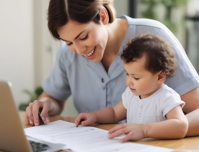 A soothing, soft pastel image of a mother holding her baby, surrounded by natural elements.