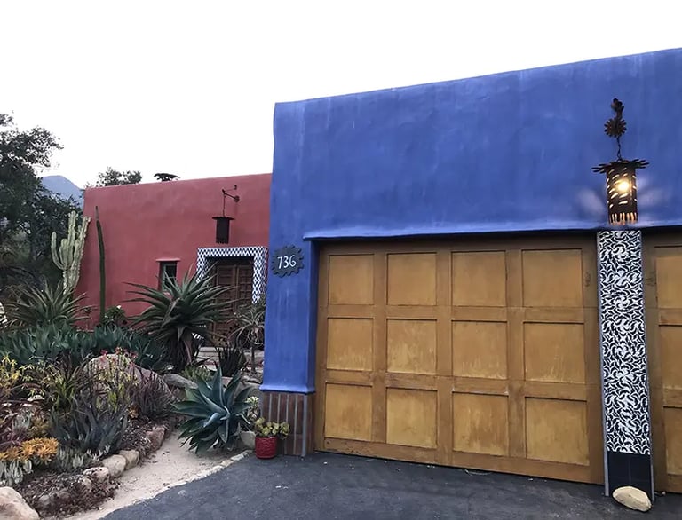 Colorful stucco home designed by Santa Barbara architect Jeff Shelton.