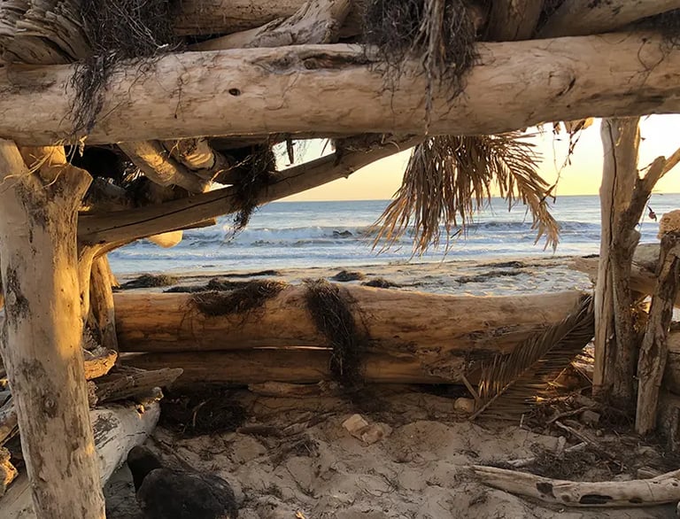 Driftwood cabana at Gaviota Beach outside Santa Barbara, CA.