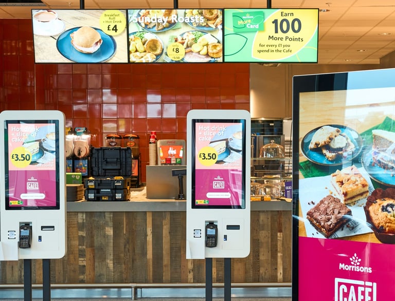 Digital signage screens, and digital order points, in a hospitality setting