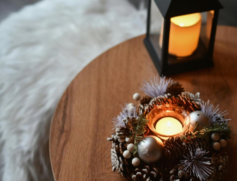 DIY pinecone candle holders with twine and tea lights.