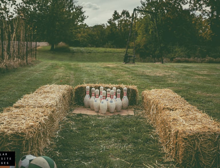 backyard bowling with a straw bale lane