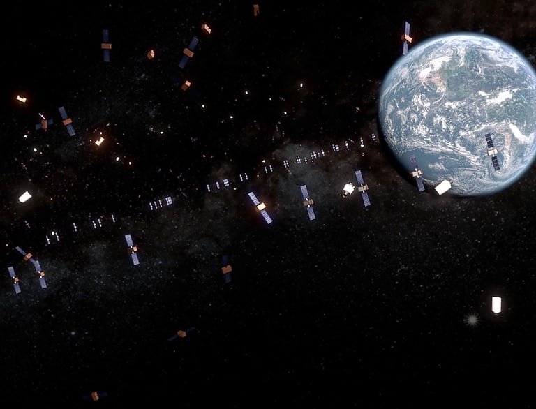 Artist's impression of satellites and debris orbiting the Earth