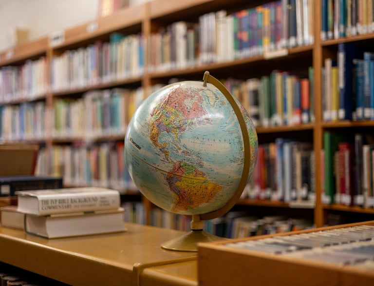 a globe globe with a globe in the middle of a library