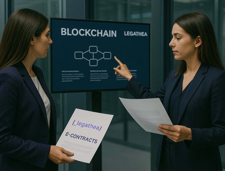 dos mujeres, blockchain, seguridad, normativa, contrato