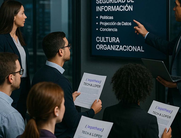 Grupo de personas en capacitación, cultura organizacional, seguridad de la información, complace