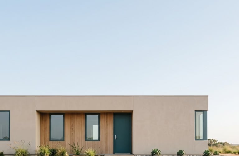 Edificio residencial moderno y limpio bajo un cielo amplio