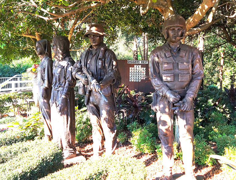 The digger sailor pilot and nurse statues Nerang RSL QLD, Vietnam War Memorial Garden