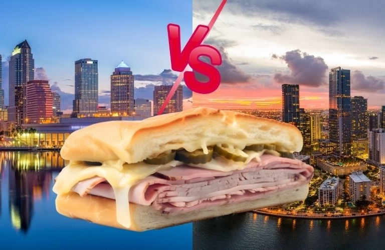 cities of tampa and miami with cuban sandwich overlay