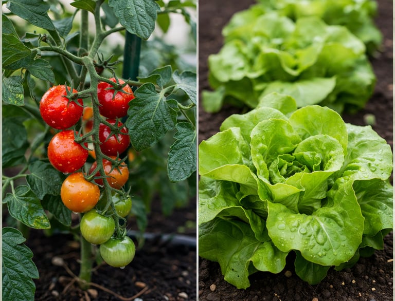 Tomato and lettuce growing. Easy crops for beginners