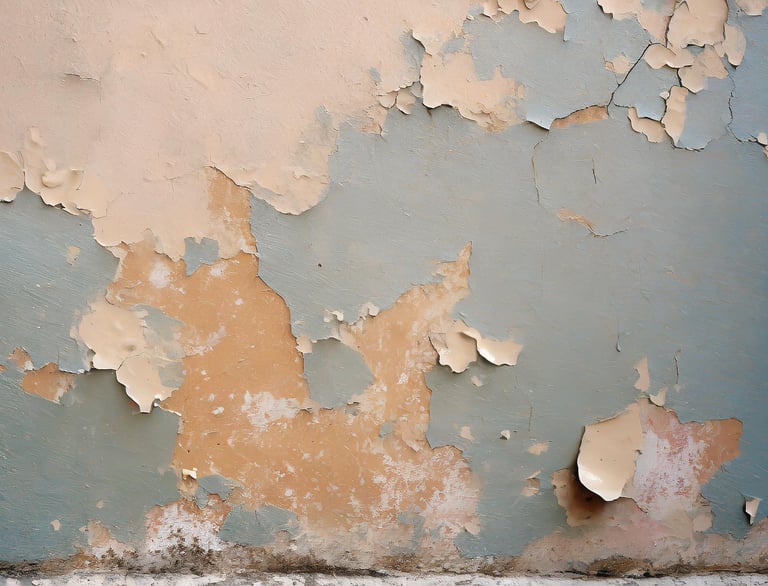 Imagen de una pared con pintura descolorida y agrietada, mostrando la necesidad de mantenimiento.