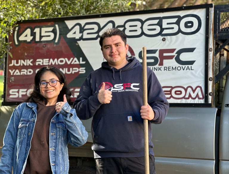 SFC Junk Removal team & happy client in 94611, 94947, and 95125.