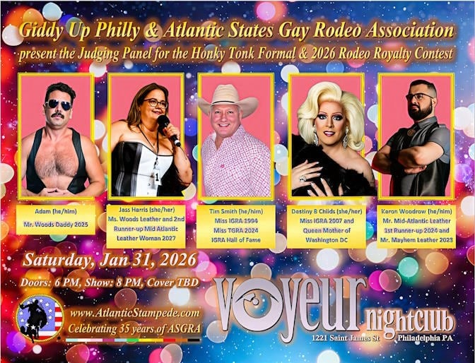 7 judge portraits on a champagne background