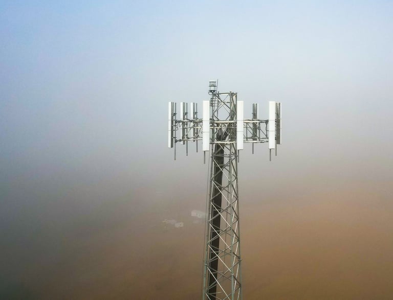 a drone image of a cell phone tower