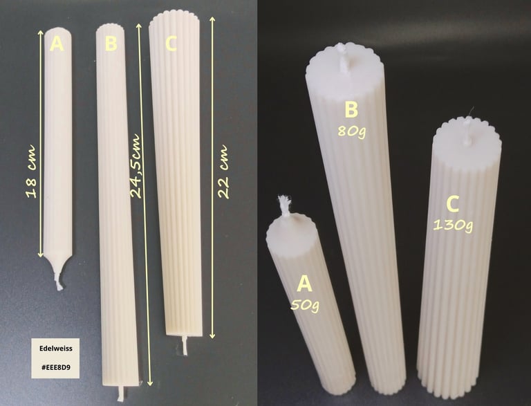 Long 100% natural edelweiss colored candle from eclatdeluciole.fr