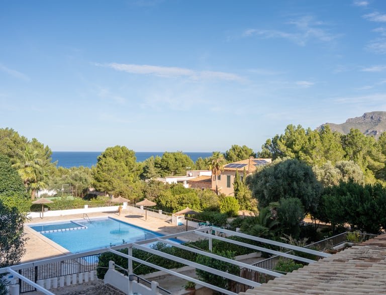 a pool with a view of the ocean