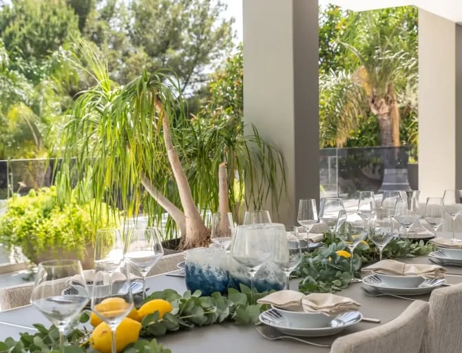 Villa Serenity al fresco dining table with garden views