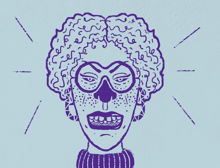 a drawing of a woman with an angry face