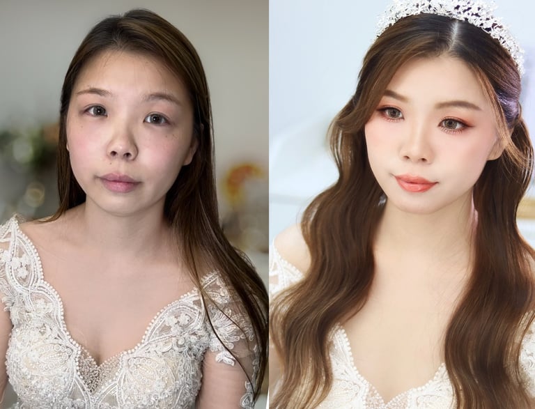 香港婚禮新娘化妝師妝前妝後對比