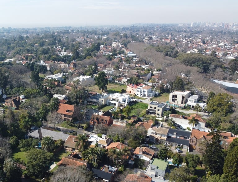 Un paisaje urbano de casas y árboles en una zona residencial.