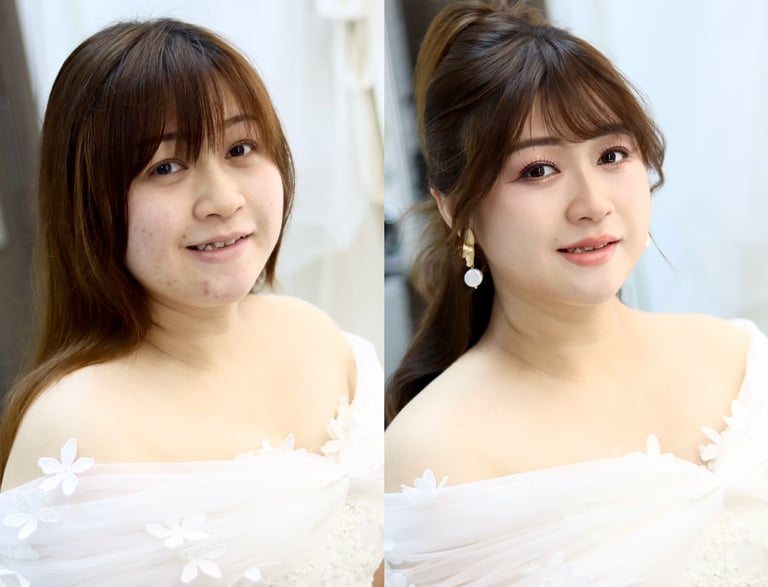 香港婚禮新娘化妝師妝前妝後對比