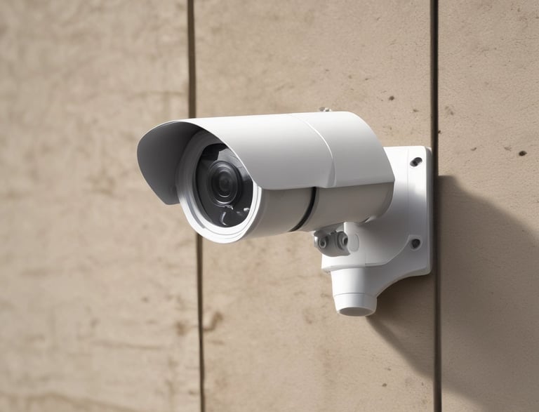 A friendly technician installing a modern security camera on a house exterior.