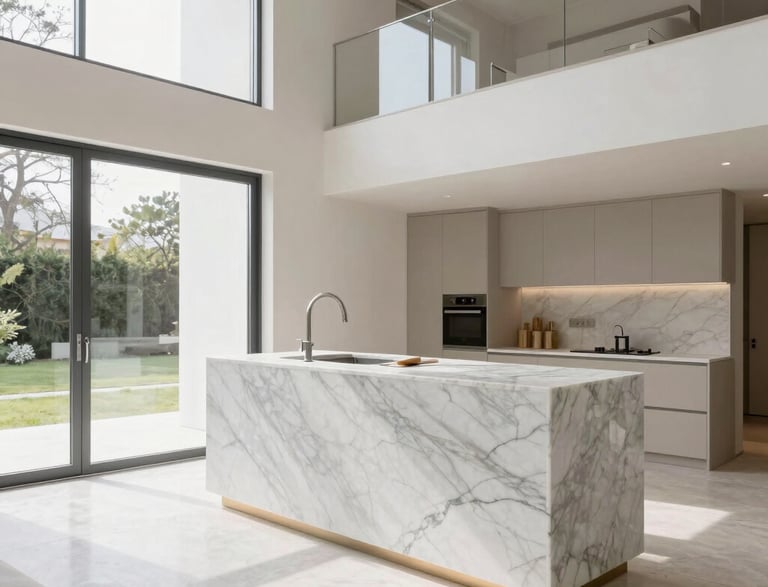 Modern office reception area with warm lighting and sleek design.