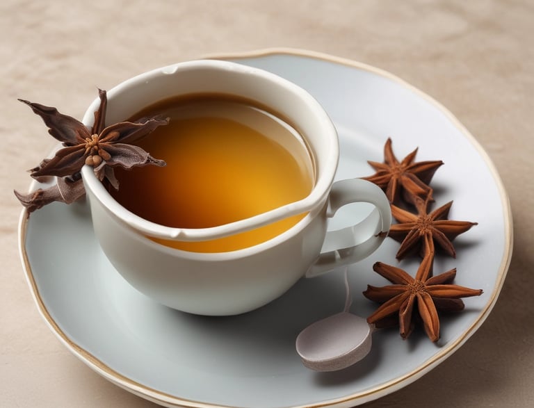 Cozy workspace with handmade textile accessories and a warm cup of tea by the window.