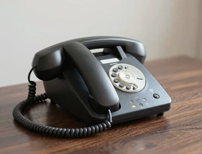 A friendly professional answering a phone call in a clean kitchen environment.