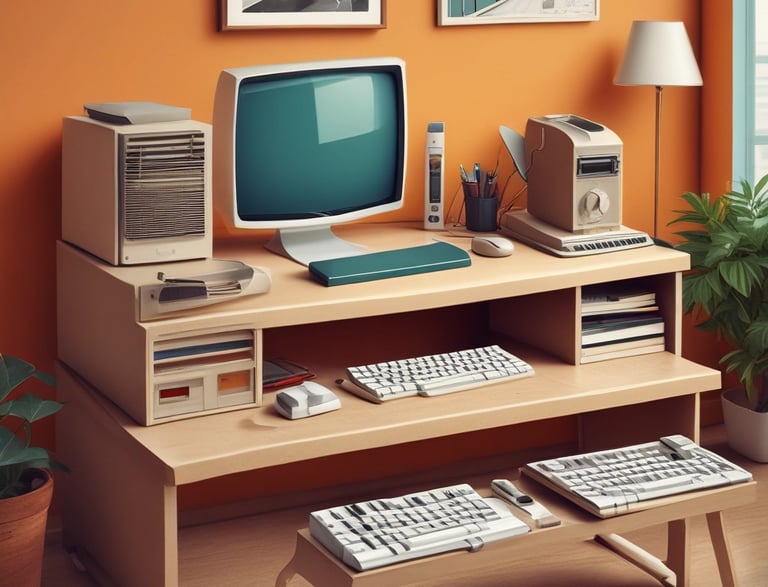 A cozy wooden workspace with laser engraving tools and a warm red and cream color palette.