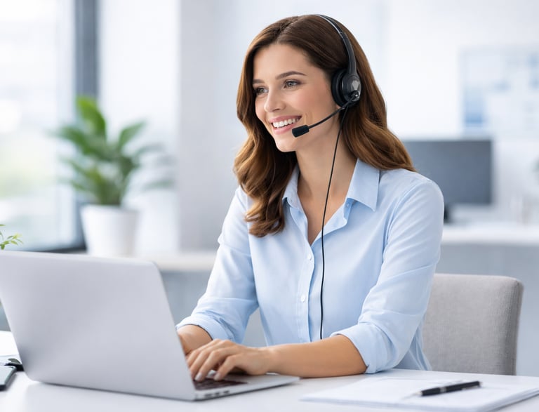 woman in a call center setting with headset