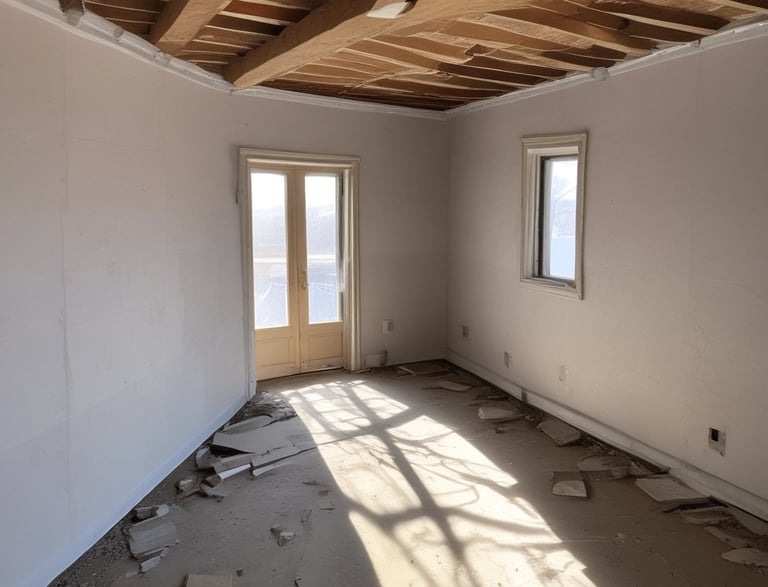 A friendly renovation team discussing plans with a homeowner in a bright, modern living room.