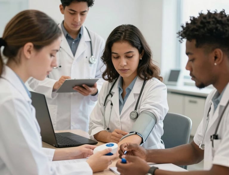 A diverse group of medical students attentively listening during a seminar session.