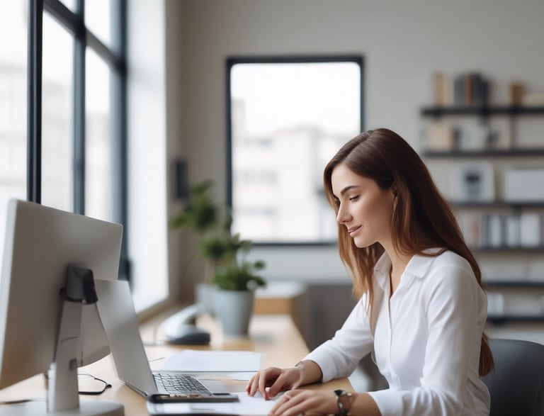 Professional office desk with electrical control equipment and a laptop, symbolizing industrial solutions.