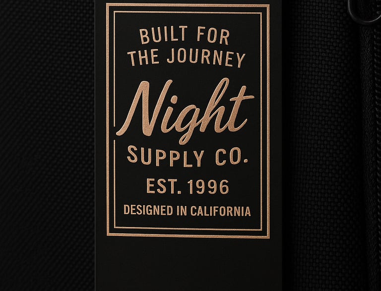 black hang tag showing brand details