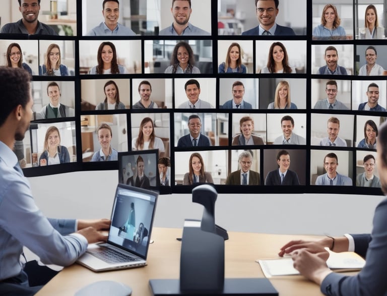 A dimly lit server rack filled with network equipment. Multiple colored cables, predominantly red, blue, and black, are neatly organized and connected to various devices such as switches and routers. Small LED lights on the equipment indicate active connections.