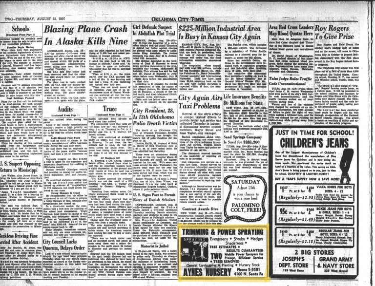 Newspaper clipping from Oklahoma City Times Aug. 23, 1951