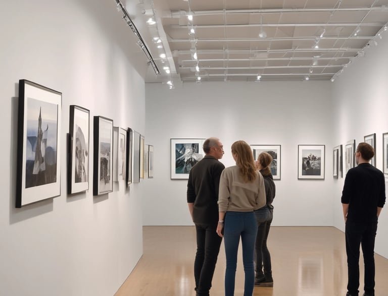 woman standing in front of paintings