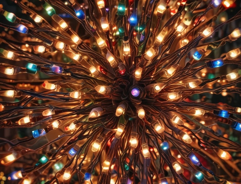 a large, multicolored light fixture- like light bulbled chandelier