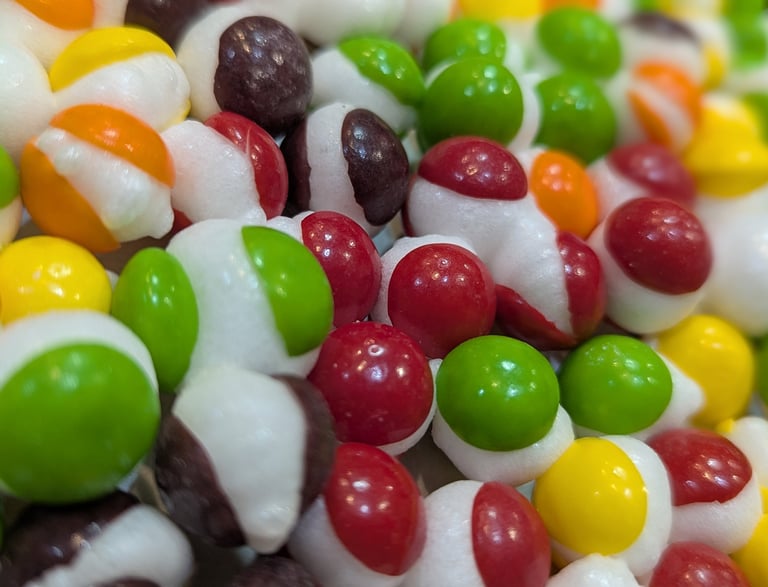 An image of freeze-dried skittles