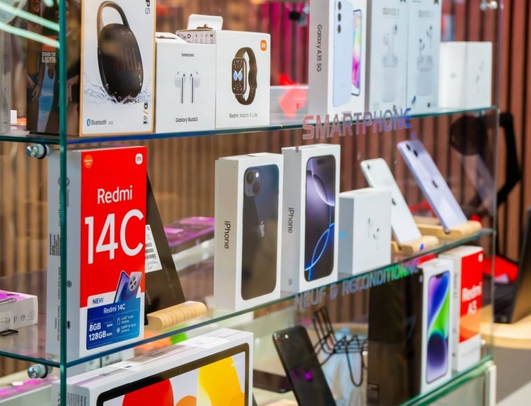 Image de la boutique avec différents téléphones neufs ou reconditionnés