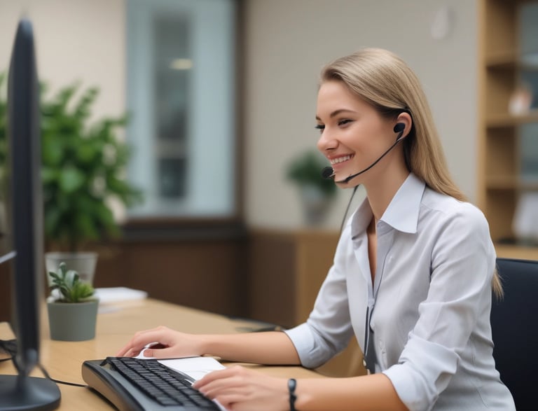 A friendly customer service representative answering a phone call.