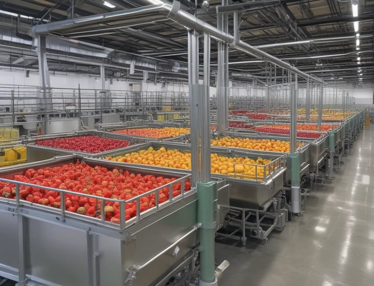 A fruit display featuring neatly arranged rows of pineapples, citrus fruit, pomegranates, and a few bananas on the side. Two juice bottles are also visible on the shelf. A sign below advertises various fruit juices like Shake, Anaar (pomegranate), Apple Juice, and Mix Fruit Juice.