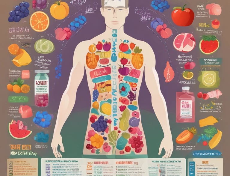 A package of a dietary supplement is prominently positioned on the forest floor, surrounded by dry leaves and blurred natural elements in the background. Partial views of a person appear in the foreground, suggesting outdoor activity.