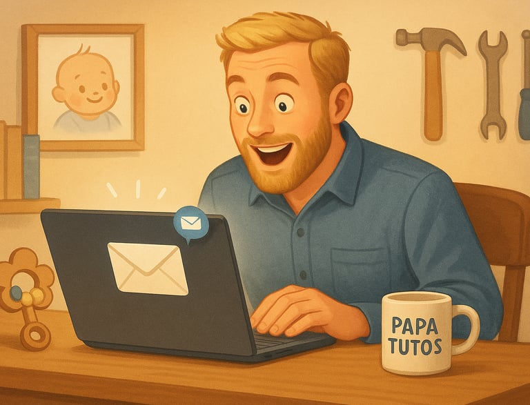 homme à barbe qui regarde son ordinateur avec un air surpris en recevant un email