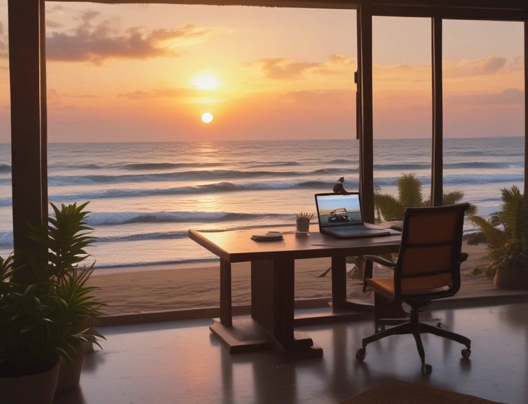 A modern architectural interior with large, angular windows allowing natural light to flood in. A central, curved staircase leads to an upper level, where two people stand looking out over the space. Below, three people are walking and interacting in the open area. The design features clean lines and a prominent red square artwork on the wall.
