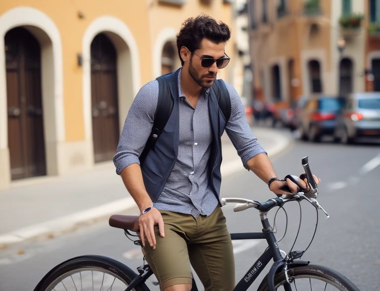 Three colorful four-wheeled pedal bikes with yellow canopies are parked side by side on a paved area by a body of water, with a bridge in the background. The bikes feature steering wheels, black seats, and bars, painted in red, blue, and green.