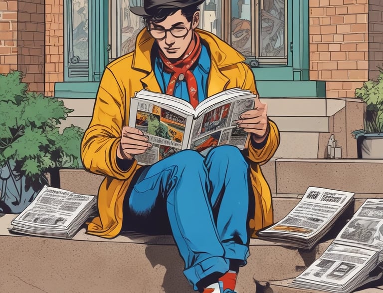 A friendly team of firefighters discussing comic books in a cozy setting.