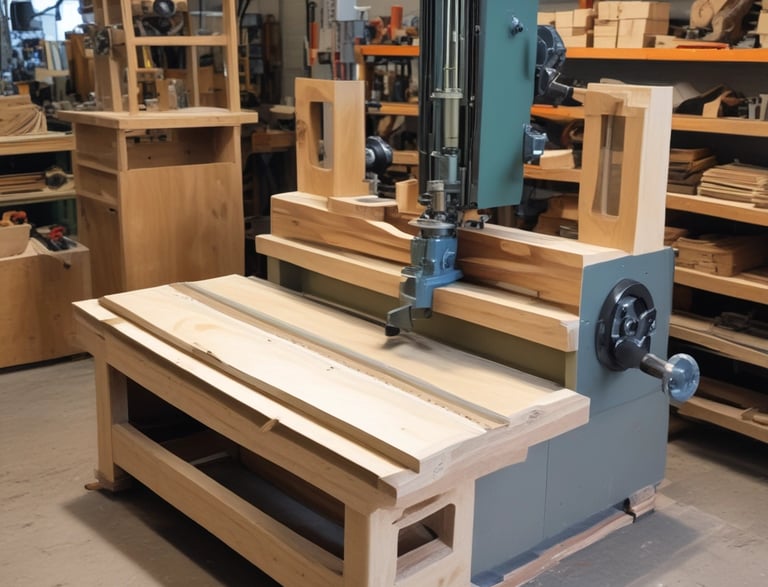 A warm, inviting workshop with wooden furniture pieces and tools in natural light.