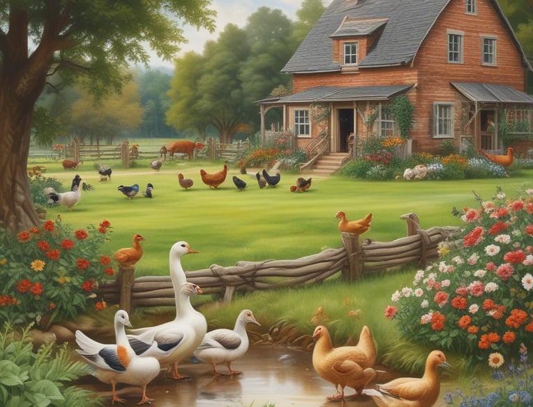 A cozy farmhouse porch with blooming vines and a wooden bench inviting visitors to connect.